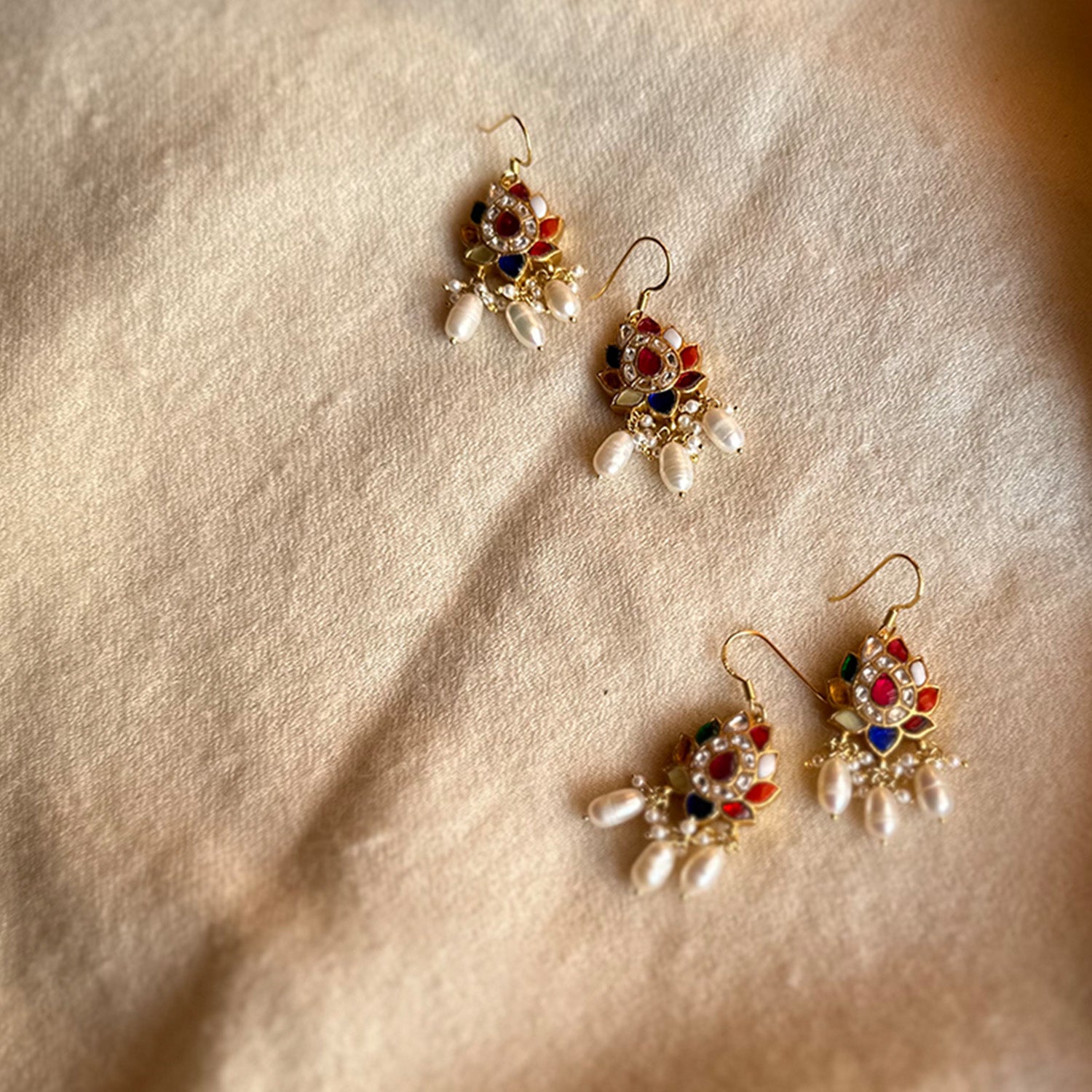 Navratna Lotus Earrings