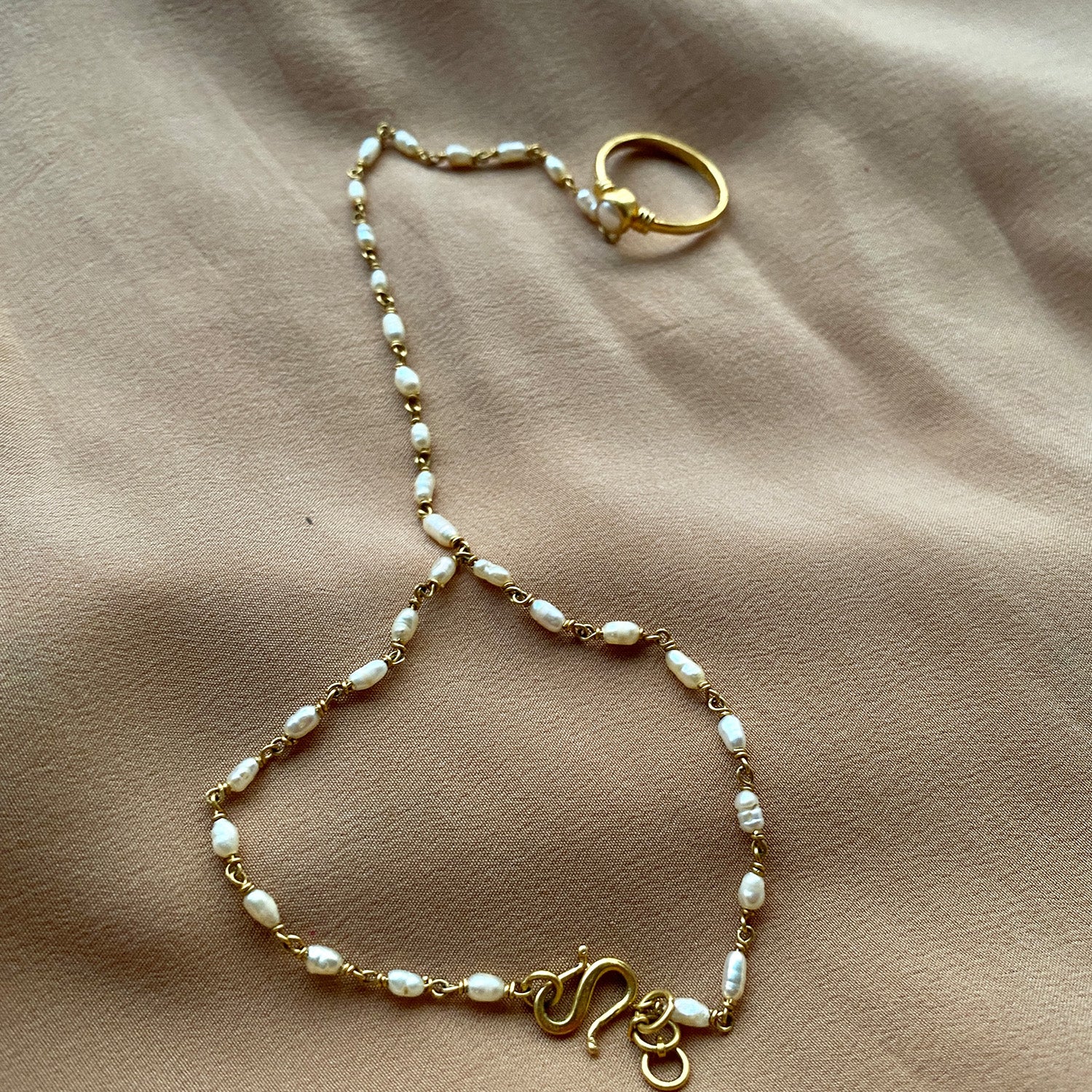 Pearl Ring chain bracelet (Haathphool)