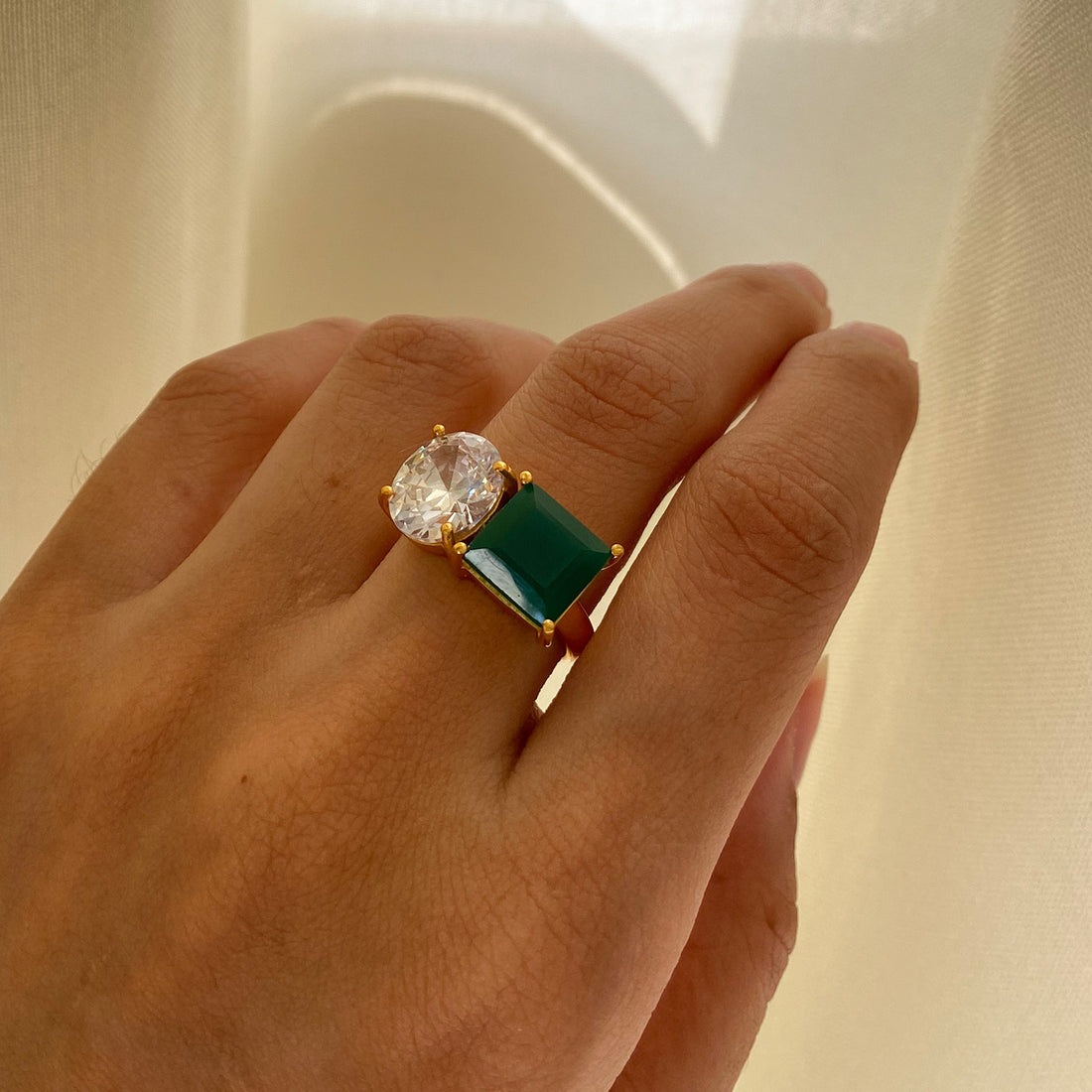 Green onyx - Swarovski Ring