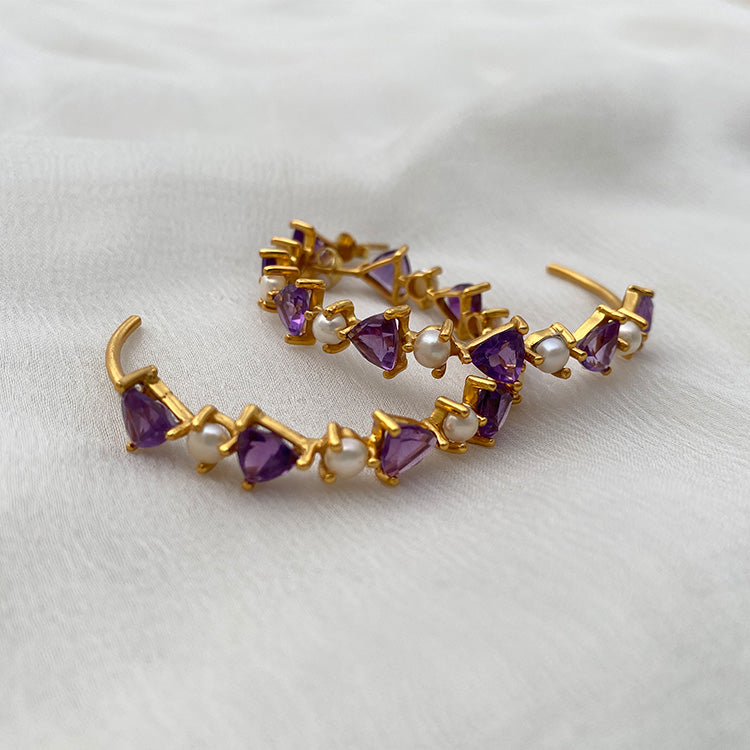 Amethyst Pearl  Hoops