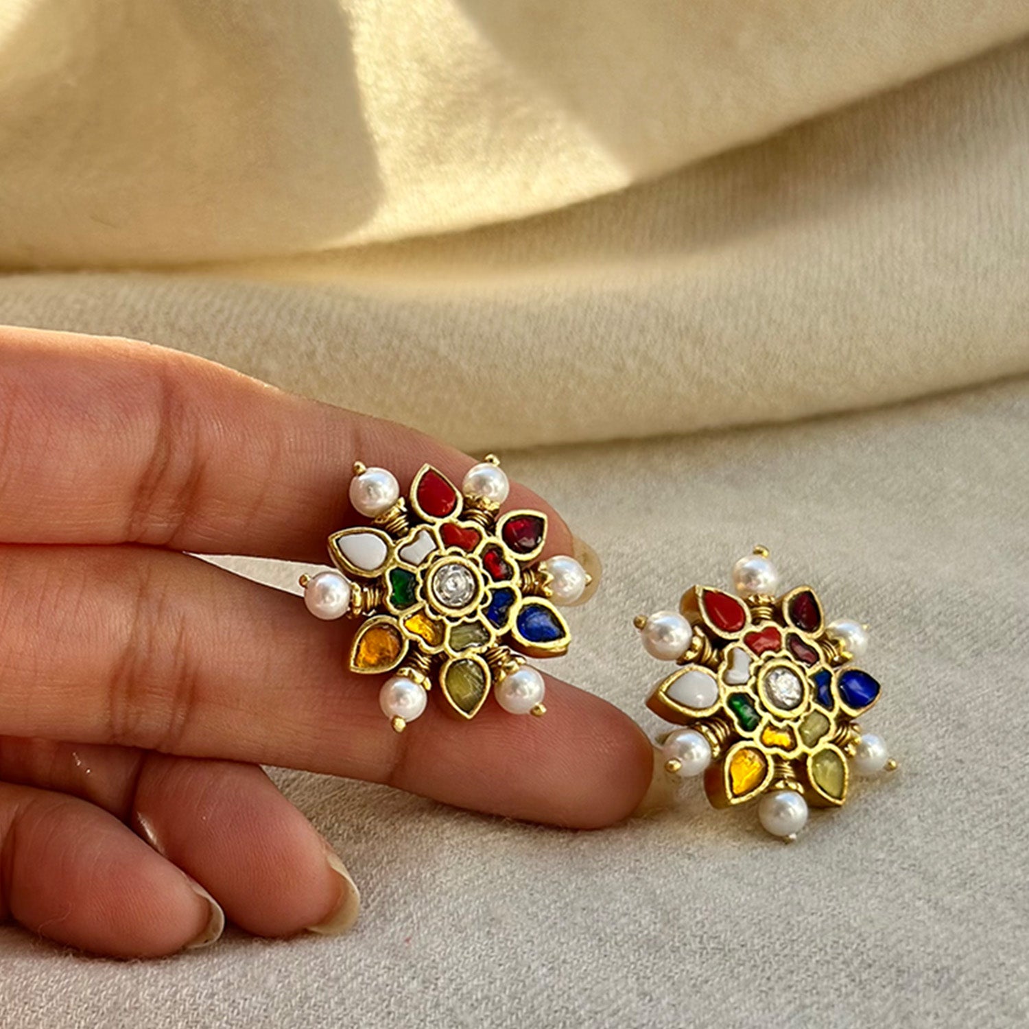 Navratna Flower Studs