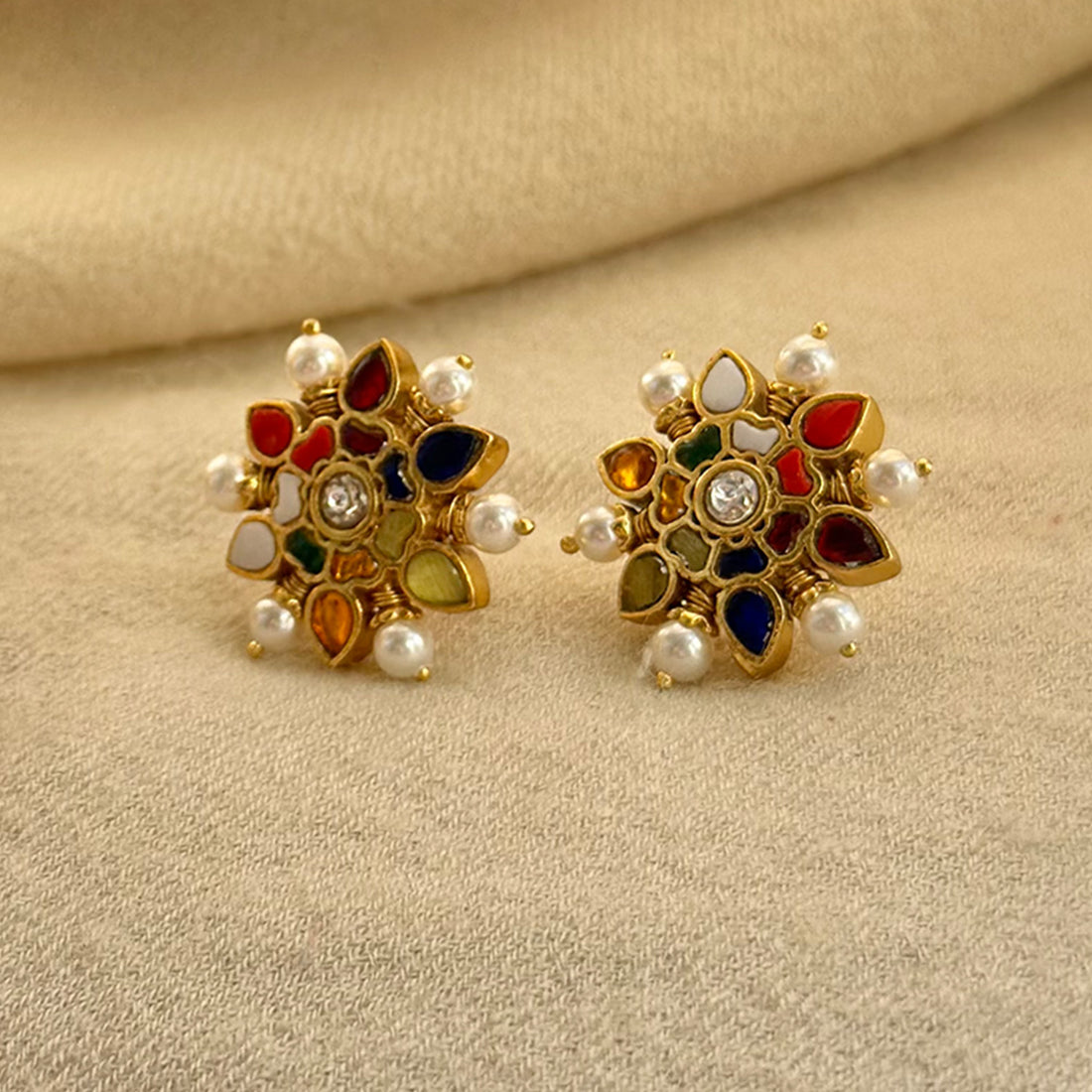 Navratna Flower Studs