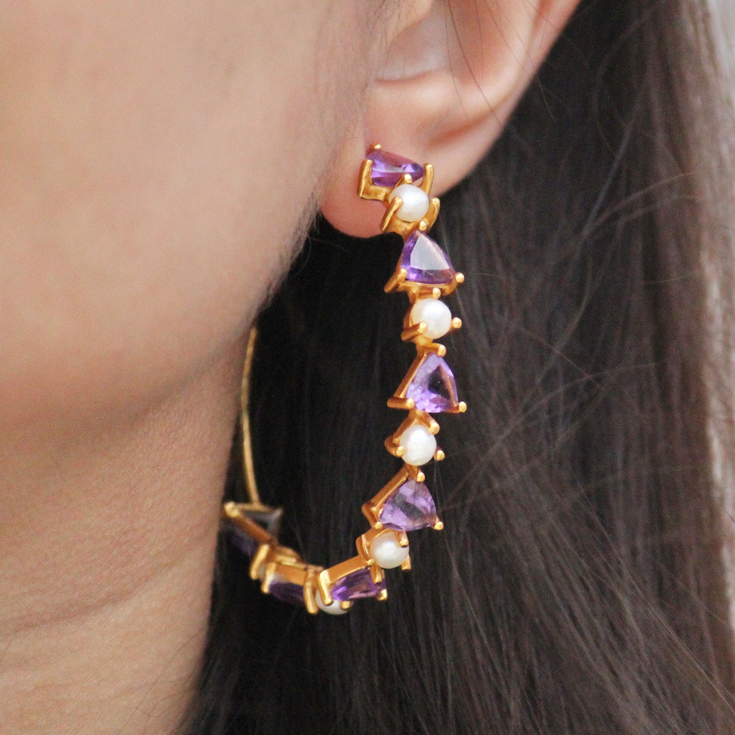 Amethyst Pearl  Hoops