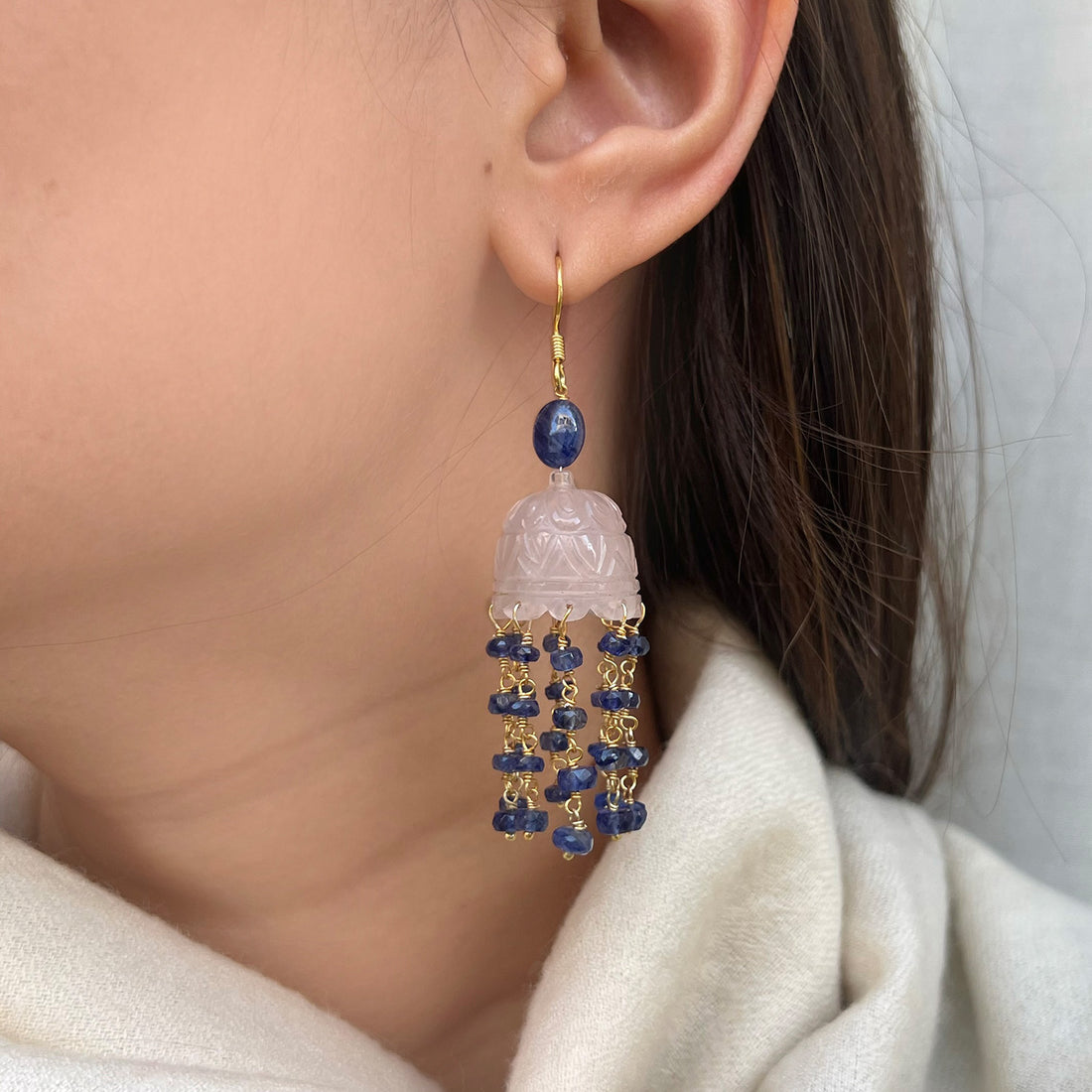 Carved Rose Quartz with Blue Tanzanite