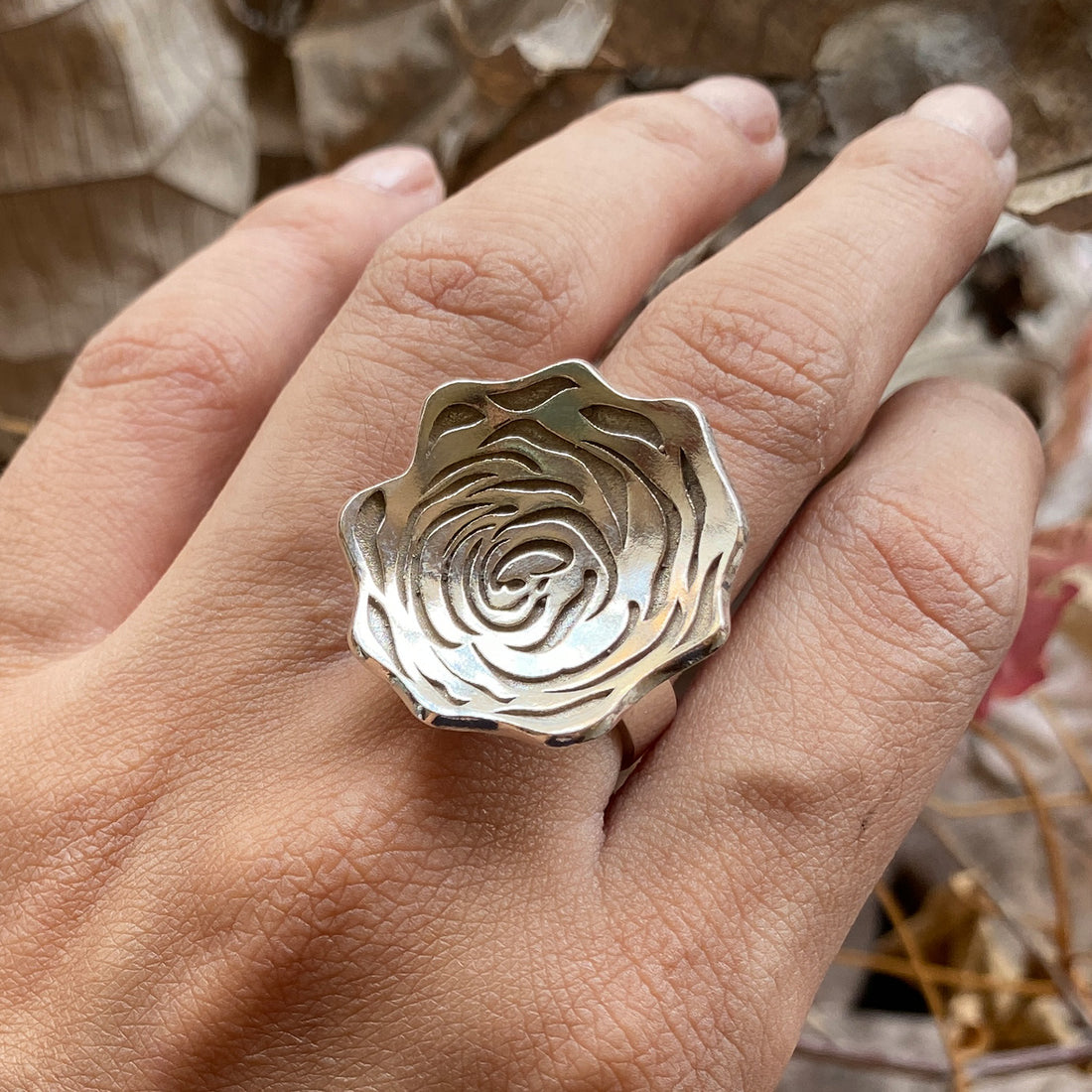 Silver Rose Ring (Adjustable Band)