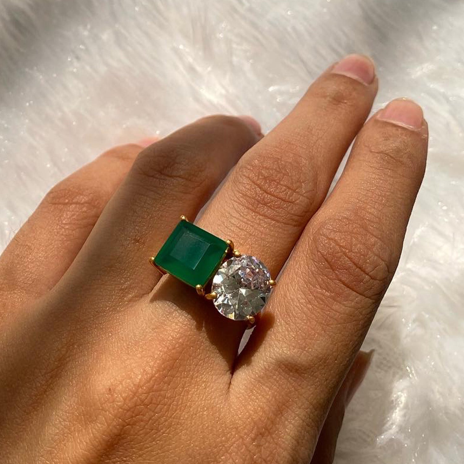 Green onyx - Swarovski Ring