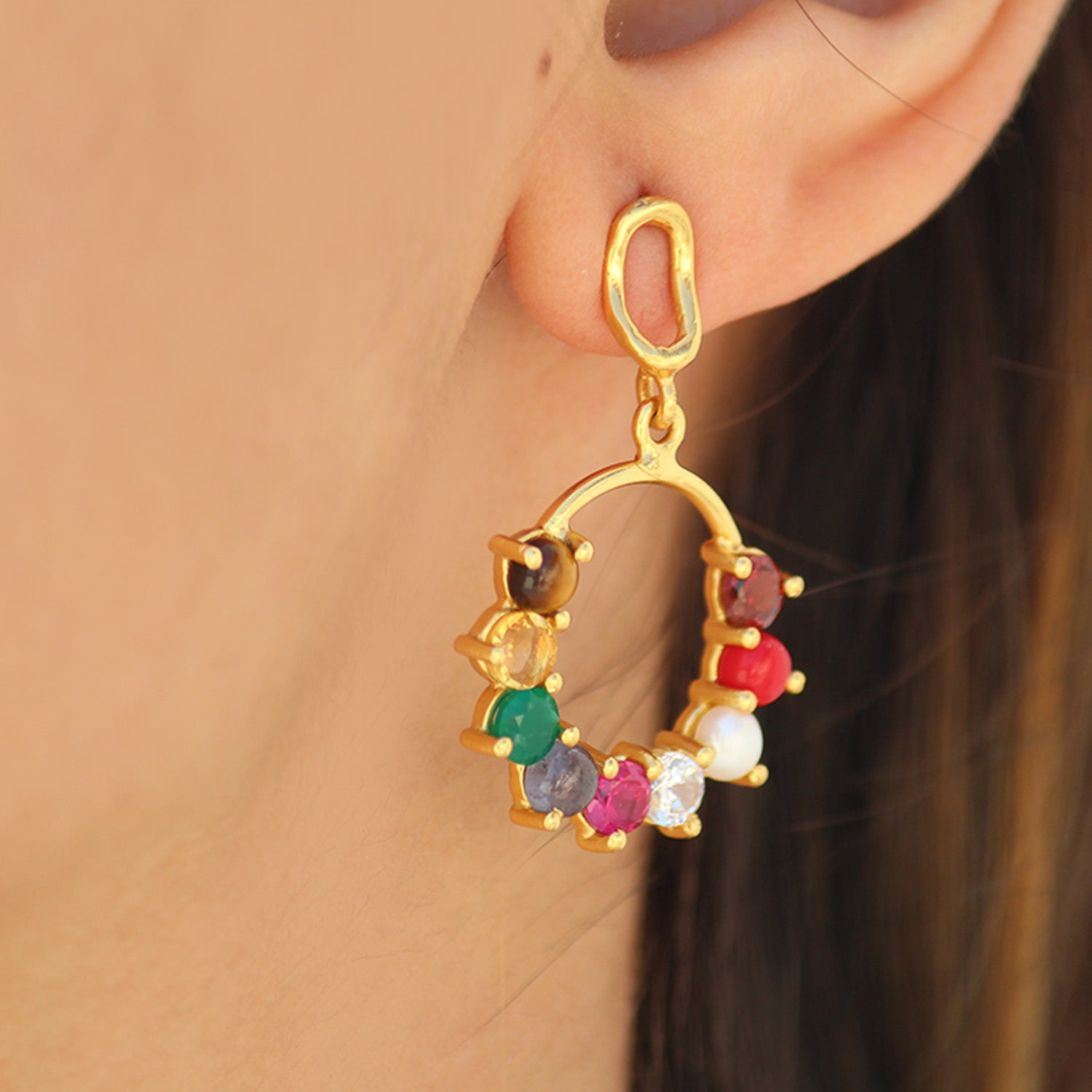 Navratna Dangler Earrings